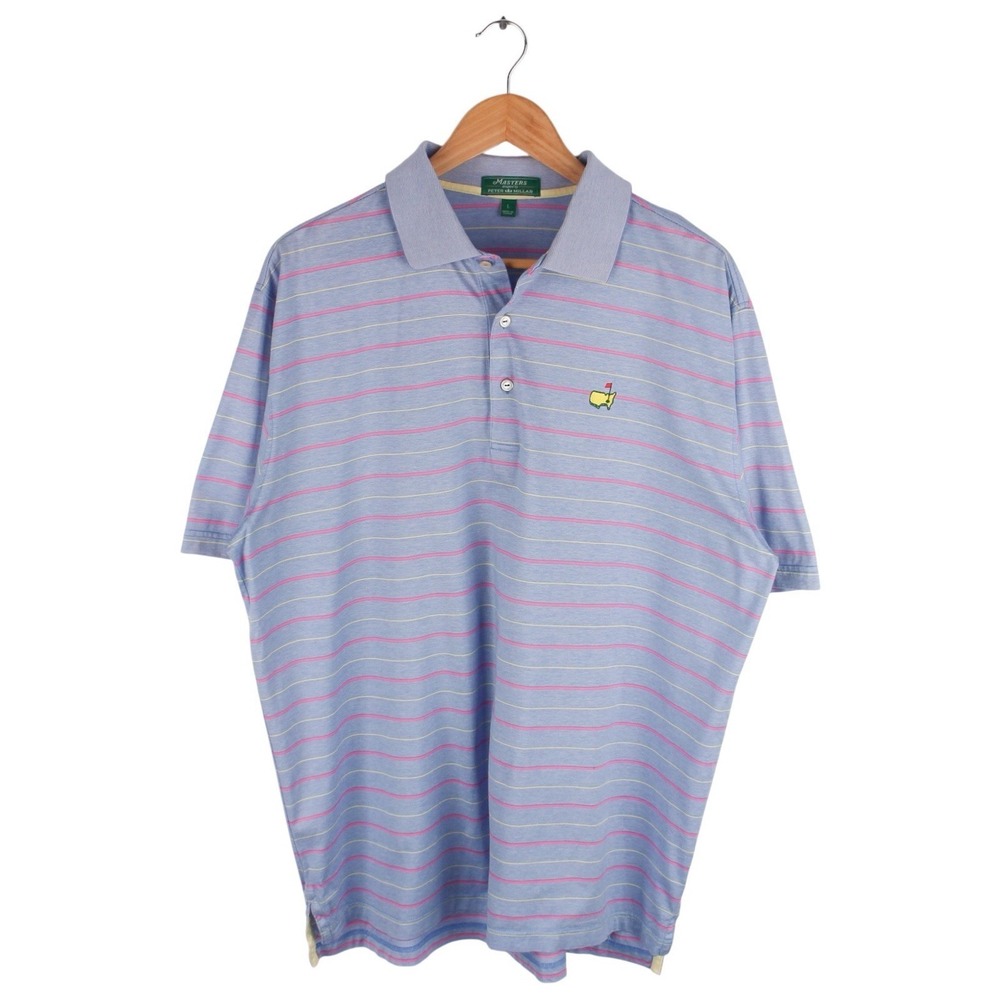 Peter Millar Masters Polo Shirt Men's Performance Blue Pink Striped Size Large